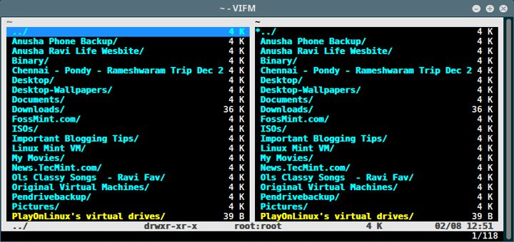 Vifm is a terminal-based file manager